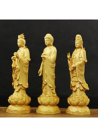 Tượng Tây Phương Tam Thánh bằng gỗ hoàng dương (Tượng đứng cao 20cm)