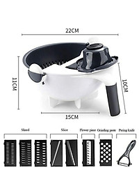 Bộ Nạo Rau Củ Đa Năng Kèm Rổ Đựng và Chậu 9 in 1, Bào Củ Quả Tiện Lợi Kiểu Dáng Sang Trọng - hàng loại 1 - Chính Hãng MINIIN