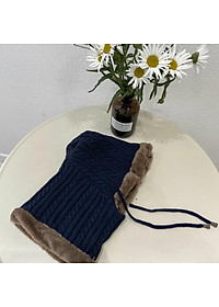 Mũ len nữ trùm đầu liền khăn choàng cổ lót lông ấm áp thích hợp cả nam và nữ