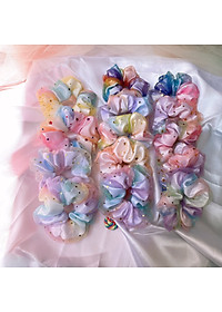 SET 2 SCRUNCHIES GALAXY SAO LẤP LÁNH 2 LỚP, MÀU NGÂU NHIÊN, CỘT TÓC VẢI ĐEO TAY XINH