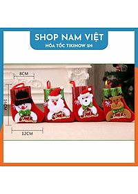 Vớ (Tất) Nhung Đỏ Thêu Chữ Merry Christmas Trang Trí Cây Thông Noel Giáng Sinh