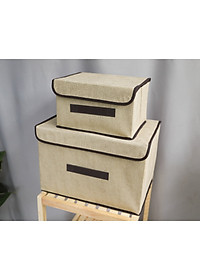 Bộ 2 thùng vải, hộp vải đựng đồ đa năng -Màu Nâu Kem - Hộp vải đựng quần áo 2 size đựng quần áo, đồ lót, giày, văn phòng phẩm, đồ dùng cá nhân rất tiện lợi-Bộ 2 hộp vải đựng đồ vải canvas siêu xinh có nắp đậy, tủ vải đựng đồ hộp cái