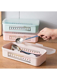 ( HOT HOT ) SẴN Hộp đựng thìa đũa nằm ngang có nắp và khay ráo nước ( giao màu ngẫu nhiên )