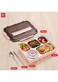 Hộp Cơm Văn Phòng 5 Ngăn Inox 304 Giữ Nhiệt Chống Tràn Có Giá Điện Thoại Tặng Thìa Đũa Cao Cấp- Hàng Chính Hãng MINIIN