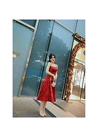 Đầm xoè 2 dây hoa gấm cao cấp