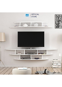 Bộ 2 Kệ Trang Trí Treo Tường Trên Và Dưới Tivi Hình Cung Tròn Màu Trắng SIB Decor, Thích Hợp Cho Phòng Khách, Phòng Ngủ Căn Hộ, Nhà Phố