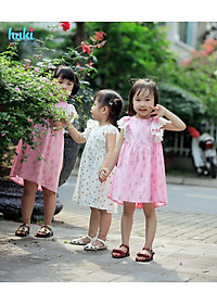 Váy bé gái sát nách phối ren tay tiểu thư HK513, váy thiết kế cho bé gái HAKI, đầm hè cho bé từ 0-8 tuổi (khoảng 10-27kg)