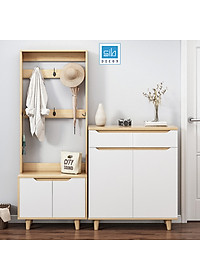 Kệ Gỗ Đa Năng Để Giày Dép, Vật Dụng Trang Trí Kèm Móc Treo Đồ Hiện Đại Thương Hiệu SIB Decor TG09