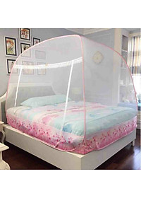 Màn đỉnh rộng tự bung cao cấp Mộc Miên loại trắng viền hồng loại 1m6x2m - 3 cửa 