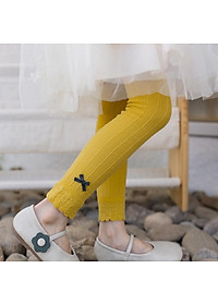 Quần tất len không bàn - quần leggings đính nơ trơn màu cho bé gái, co giãn 4 chiều size từ 1 đến 12 tuổi