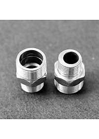 Combo 02 nối ren ngoài 27 – ren ngoài 21 Inox, nối 2 đầu ren ngoài 27-21 Inox, 2 ren ngoài 27-21 Inox