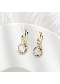 Bông tai titan tròn đính đá cẩn xà cừ sang trọng