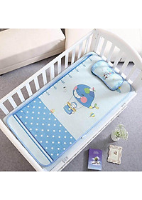 Chiếu lụa điều hòa kèm gối họa tiết siêu xinh cho bé - Tặng kèm 01 thìa uống sữa cho bé
