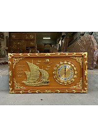 Tranh đồng hồ treo tường trạm khắc thuật buồm xuôi gió bằng gỗ gõ đỏ kt 41×81×4cm