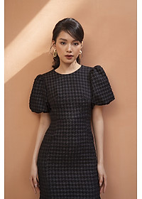 De Leah - Đầm Ôm Midi Đuôi Cá Tay Bồng - Đen