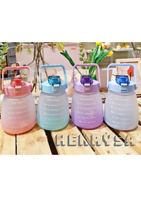 Bình Nước Có Vạch Báo Giờ Uống Nước Dễ Thương 1.3L (Tặng kèm dây đeo) - HENRYSA