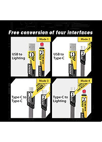 Cáp Sạc 4 Trong 1 đa năng dài 1 mét - công suất 65W, dùng cho nhiều dòng điện thoại 