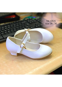 Giày cao gót cho bé gái 4 - 12 tuổi màu trắng thời trang đế 4 - 5cm da bóng duyên dáng dễ thương đi tiệc, nhảy khiêu vũ GH35