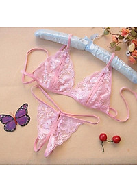 Bộ đồ lót 2 mảnh ren xuyên thấu lọt khe xẻ đáy Siêu Sexy
