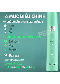 Bàn chải đánh răng điện KEMEI KM-713 công nghệ rung siêu âm 31000 lần/ phút điều chỉnh 6 chế độ đánh bay mảng bám sạch sâu gấp nhiêu lần so với bàn chải thủ công + Tặng kèm 5 đầu bàn chải thay thế - Hàng chính hãng
