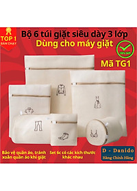 SET 6 túi giặt siêu dày 3 lớp cao cấp - Combo 6 túi lưới bảo vệ quần áo dùng cho máy giặt 3 lớp siêu bền tiện dụng chính hãng D Danido