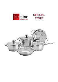 Bộ nồi chảo xửng hấp 3 Đáy Inox 430 cao cấp Fivestar Standard 6 món bếp từ nắp kính , tặng 1 vá canh