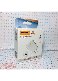 Củ sạc Ham mer H-S14, dòng điện 2.4A công suất 12W có 2 cổng (Type C và cổng USB), Check Qr hàng chính hãng
