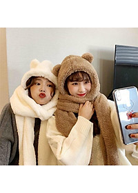 Mũ Lông Cừu Tai Gấu Kèm Khăn Quàng Cổ và Găng Tay Ấm Áp Ulzzang Hàn Quốc