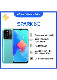 Điện thoại TECNO Spark 8C (4GB+3GB/64GB) – Pin 5000 mAh 6.6″ HD+ 90Hz – Hàng chính hãng