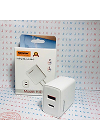 Củ sạc Ham mer H-S14, dòng điện 2.4A công suất 12W có 2 cổng (Type C và cổng USB), Check Qr hàng chính hãng