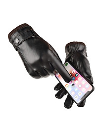 Găng tay nam mùa đông cảm ứng điện thoại lót nỉ lông ấm áp, chất liệu da PU cao cấp không bong nổ GTN9