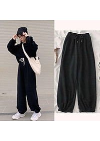 quần ống rộng dáng jogger nữ trơn bo gấu chất da cá