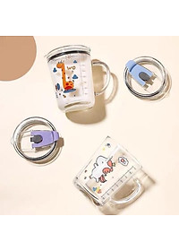Cốc Pha Sữa Uống Nước Cốc Thuỷ Tinh Chịu Nhiệt Có Vạch Chia Dung Tích 400ML- Có Nắp Đậy Kín Chặt Kèm Ống hút Hút - Hàng Chính Hãng MINIIN