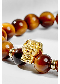 Vòng Tay Đá Mắt Hổ Vàng Nâu Phối Charm 12 Con Giáp Bạc Mạ Vàng 24K Size Hạt 8mm Mệnh Thổ, Kim - Ngọc Quý Gemstones