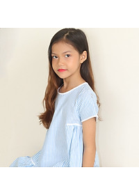 Đầm Bé Gái Kika Kẻ Xanh Blue Phối Viền Trắng K126