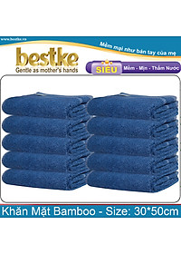 Combo 10 Khăn Mặt Sợi Tre bestke siêu mềm mịn thấm hút và không phai màu, dark blue size 30*50cm = 70g/cái, Bamboo Towels