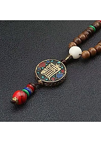 VÒNG CỔ CHUỖI HẠT GỖ CHỦNG TỰ KALACHAKRA VÀ NGỌC LAM TÂY TẠNG