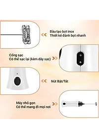 Máy Đánh Sữa, Cà Phê, Trứng, Socola, Matcha Tạo Bọt Sử Dụng Dây Sạc Điện - HÀNG CHÍNH HÃNG MINIIN