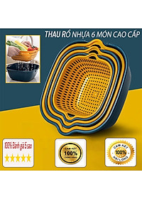 Set 6 Món Thau Rổ Nhựa PP Tiện Lợi Xếp Chồng Được Lên Nhau Giúp Ráo Nước Khi Sử Dụng