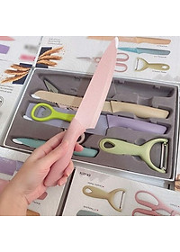 Bộ Dao Kéo 6 Món Lúa Mạch Làm Bếp- An Toàn Tiện Lợi- Lưỡi Thép Chống Gỉ Sắt Bén - Hàng Chính Hãng MINIIN