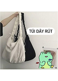 Túi xoắn dây.  đeo chéo,tote đi học hàng Ulzzang, 2 màu Đen Trắng vải Kaki mềm, dây rút điều chỉnh 