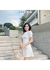 Đầm dự tiệc gấm nữ trắng dễ thương diện tết cực xinh mã [GAM XOP]