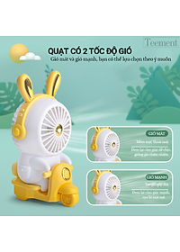 Quạt Cầm Tay Mini, Quạt Sạc Tích Điện Thỏ Lái Xe Xinh Xắn Teement, Có 2 Tốc Độ Gió ( Gió Mạnh, Gió Nhẹ), Dễ Thương Tránh Nóng Mùa Hè Cực Êm (Kèm Dây Sạc Usb)- Hàng Chính Hãng