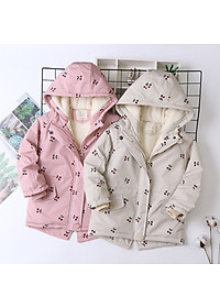 Áo khoác cho bé gái 4-14 tuổi hình quả chery bên trong lót lông ấm áp