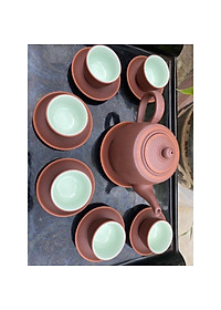 Ấm Chén Trà Tử Sa Bát Tràng Búp Sen Nâu Chỉ Đỏ