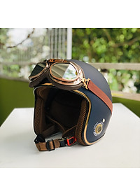 Mũ bảo hiểm xe máy 3/4 RONA R8 kèm kính phi công viền đồng cao cấp chính hãng