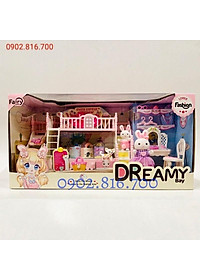 Hộp đồ chơi ngôi nhà búp bê - ngôi nhà của thỏ - phòng ngủ - bàn trang điểm