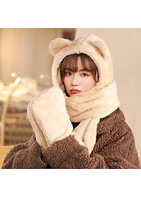 Mũ Lông Cừu Tai Gấu Kèm Khăn Quàng Cổ và Găng Tay Ấm Áp Ulzzang Hàn Quốc