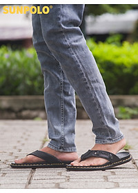 Dép Kẹp Xỏ Ngón Nam Da Bò SUNPOLO KEP204 Êm nhẹ (Đen)