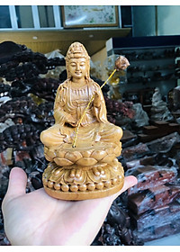 Tượng phật mini đại thế chí bồ tát bằng gỗ bách xanh thơm nức kt cao 15×9×9cm